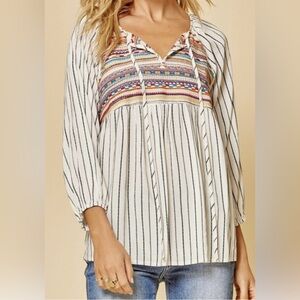 159 Savanna Jane Multicolor Embroidered Striped Blouse